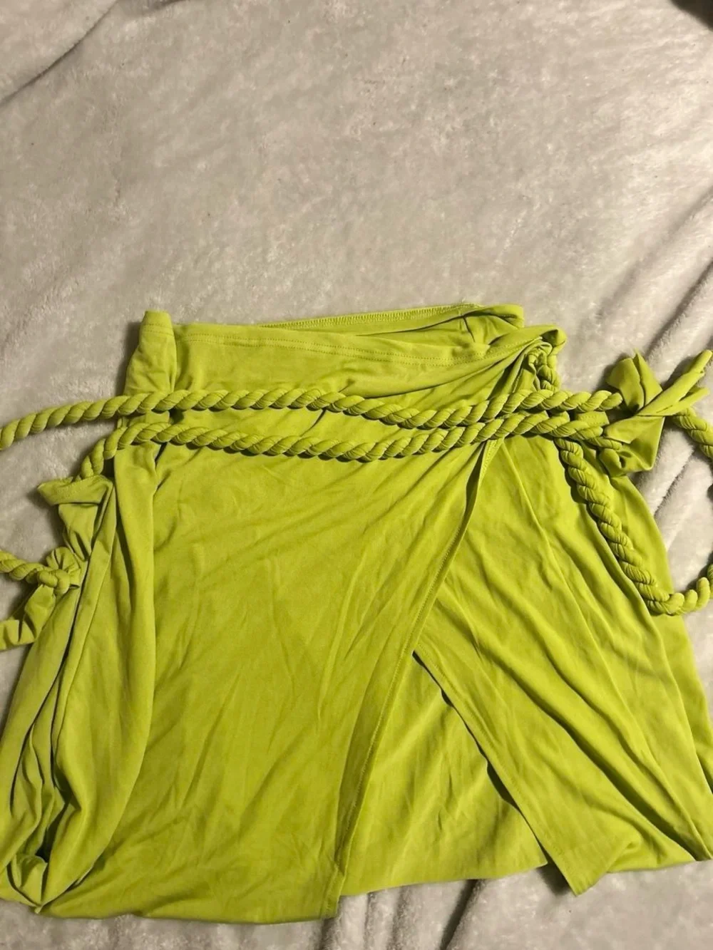 Micas NWT Neon Lime Green High-Slit Maxi Wrap Skirt with Braided Rope Ties Large